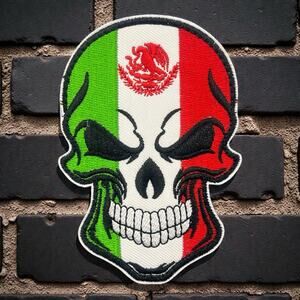 Mexico Skull 3.5x2.5 Hook & Loop Embroidered Patch Badge Mexican Flag Tactical